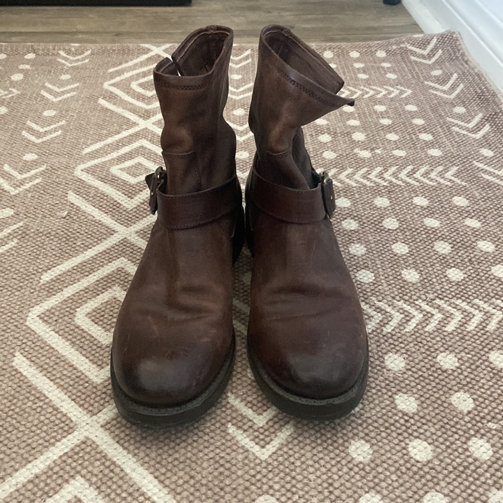 Frye brown ankle moto boot